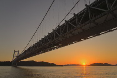 田土浦公園（岡山県倉敷市）で夕日と夜景を見てきました。